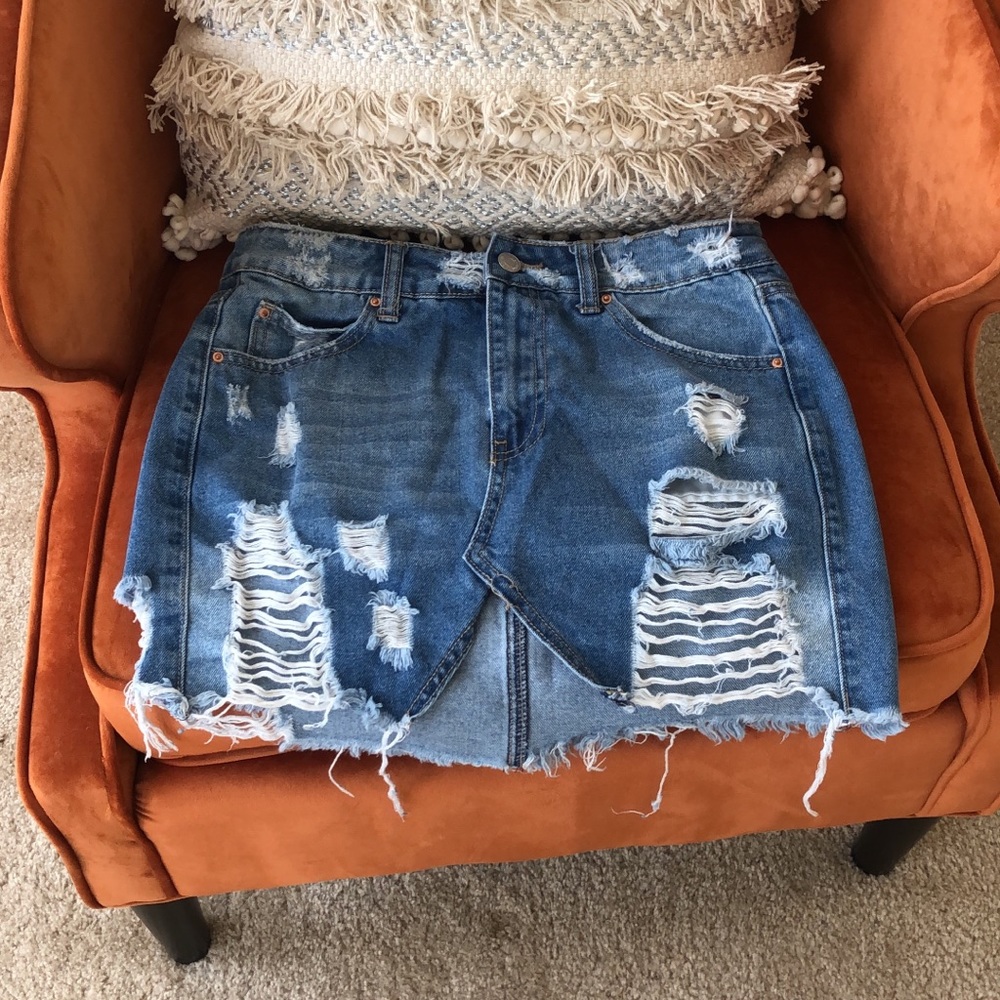 Distressed Denim Skirt